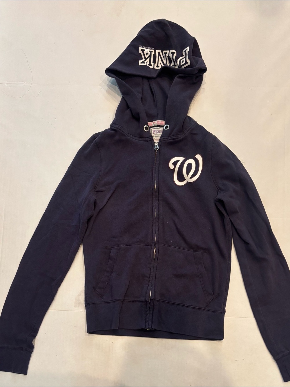 PINK Victoria's Secret Navy Zip-Up Hoodie with White Logo